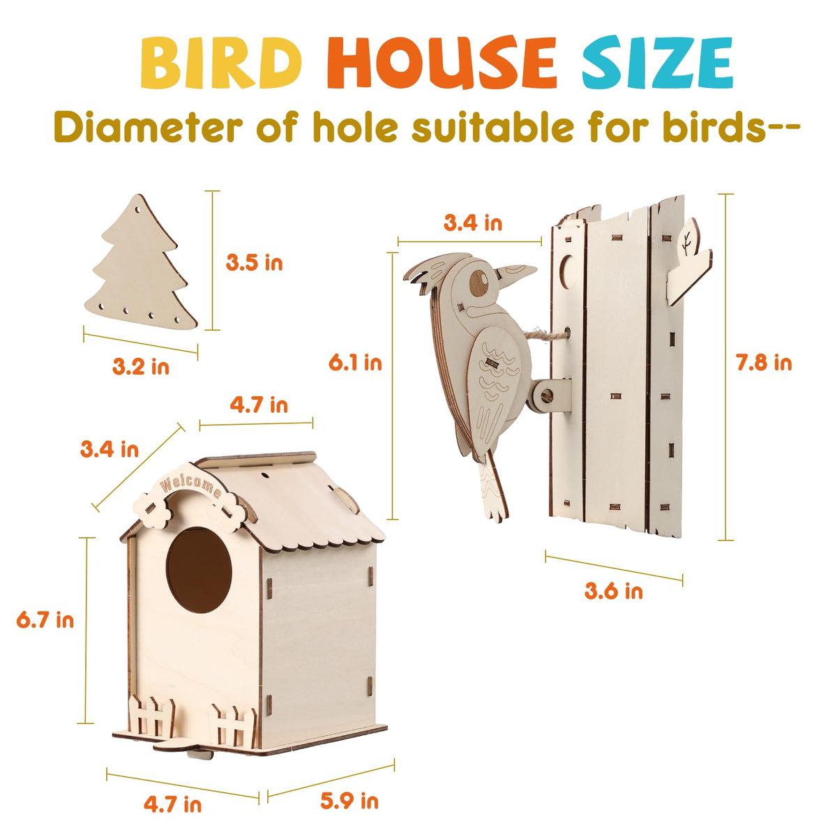 JMMICO 3 Pack Bird Houses Kits for Kids, Wooden Painting Arts and Crafts for Kids Ages 8-12, Build & Paint Your Own Bird Houses and Wind Chime Kits, Toddlers Easter Gifts for Girls Boys