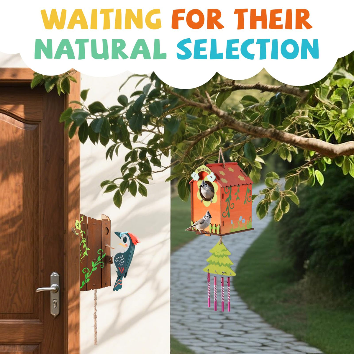 JMMICO 3 Pack Bird Houses Kits for Kids, Wooden Painting Arts and Crafts for Kids Ages 8-12, Build & Paint Your Own Bird Houses and Wind Chime Kits, Toddlers Easter Gifts for Girls Boys