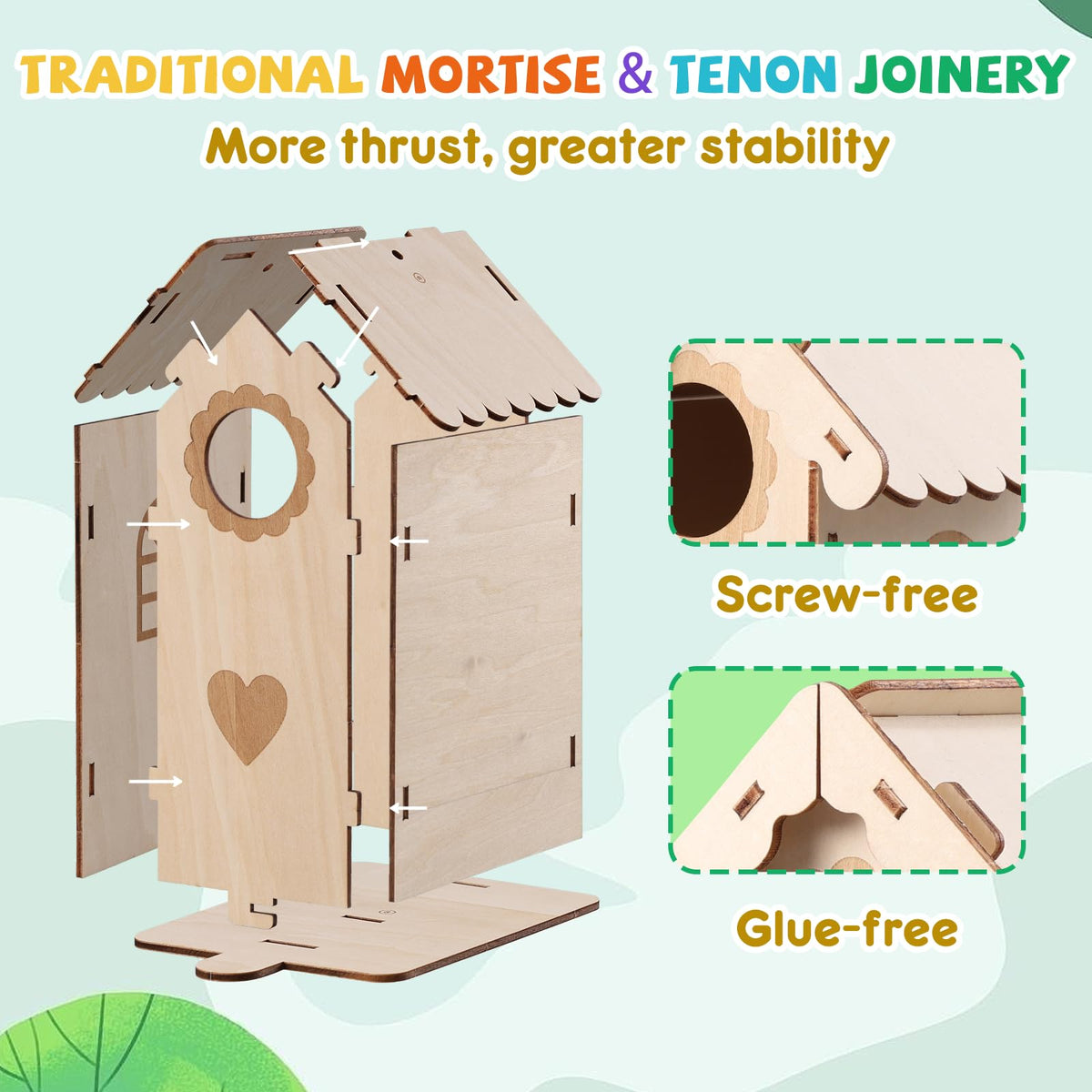 JMMICO 3 Pack Bird Houses Kits for Kids, Wooden Painting Arts and Crafts for Kids Ages 8-12, Build & Paint Your Own Bird Houses and Wind Chime Kits, Toddlers Easter Gifts for Girls Boys