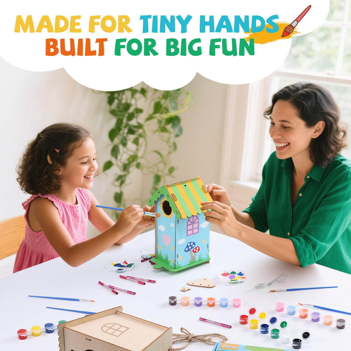 JMMICO 3 Pack Bird Houses Kits for Kids, Wooden Painting Arts and Crafts for Kids Ages 8-12, Build & Paint Your Own Bird Houses and Wind Chime Kits, Toddlers Easter Gifts for Girls Boys