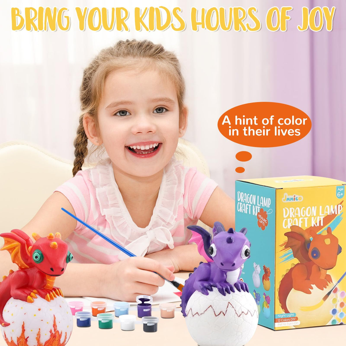 JMMICO Paint Your Own Axolotl Lamp, Axolotl Crafts Kit, Arts and Crafts for Kids Ages 4-8 8-12, Craft for Girls Boys Ages 4-6 6-8, Gifts for Kids 6 7 8 9 10 11 12 Years Old Boys Girls (Pink)