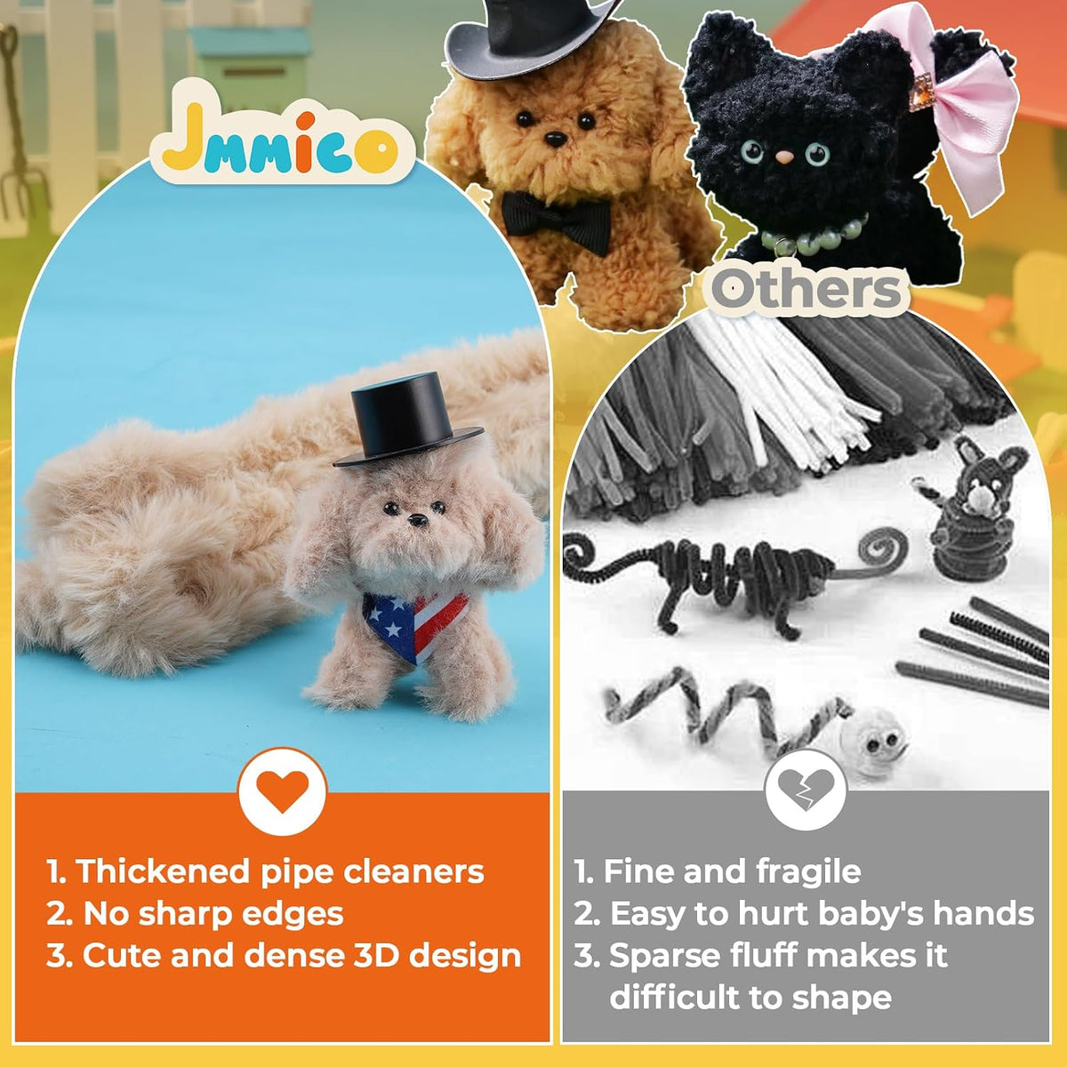 JMMICO 71 PCS Pipe Cleaner Craft Kit for Kids- DIY Animal Puppy Kit with Video Tutorial, Creative Gifts, Kids Classroom Prizes, Arts and Crafts for Kid, Gifts for 8+ Year Old Girls