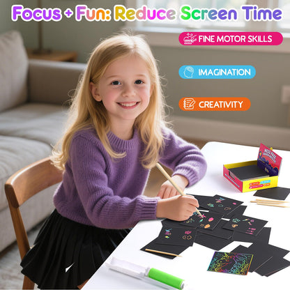JMMICO Rainbow Scratch Paper,100 PCS Scratch Notes with Reusable Cleaner Tool, Crafts for Kids Ages 4-8, Classroom Prizes, Birthday Party Favors for Kids 3-5