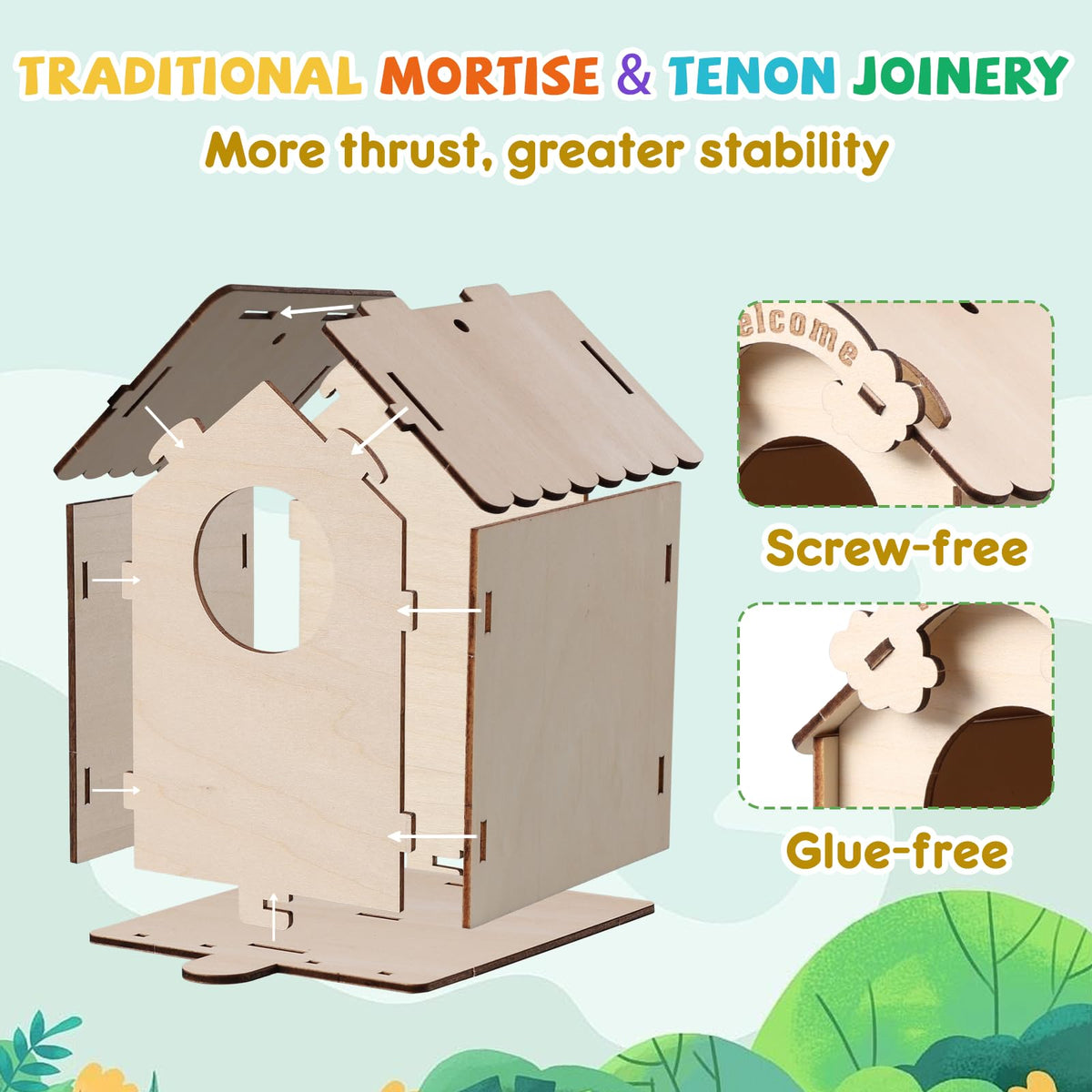 JMMICO 3 Pack Bird Houses Kits for Kids, Wooden Painting Arts and Crafts for Kids Ages 8-12, Build & Paint Your Own Bird Houses and Wind Chime Kits, Toddlers Easter Gifts for Girls Boys