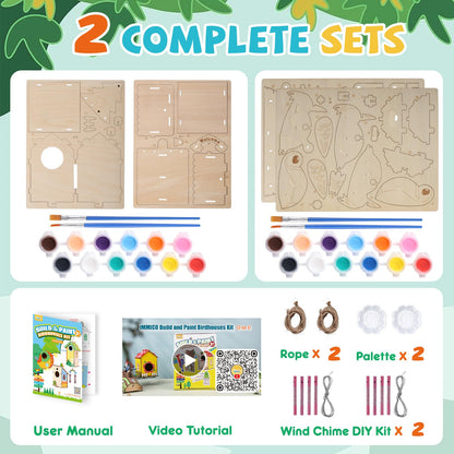 JMMICO 3 Pack Bird Houses Kits for Kids, Wooden Painting Arts and Crafts for Kids Ages 8-12, Build & Paint Your Own Bird Houses and Wind Chime Kits, Toddlers Easter Gifts for Girls Boys