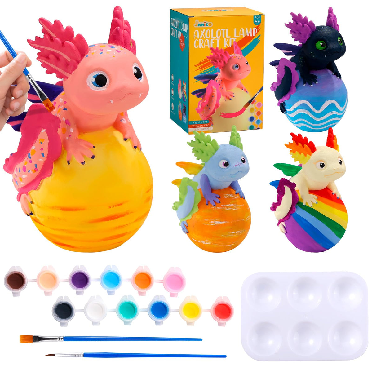 JMMICO Paint Your Own Axolotl Lamp, Axolotl Crafts Kit, Arts and Crafts for Kids Ages 4-8 8-12, Craft for Girls Boys Ages 4-6 6-8, Gifts for Kids 6 7 8 9 10 11 12 Years Old Boys Girls (Pink)