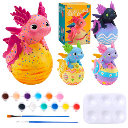 JMMICO Paint Your Own Axolotl Lamp, Axolotl Crafts Kit, Arts and Crafts for Kids Ages 4-8 8-12, Craft for Girls Boys Ages 4-6 6-8, Gifts for Kids 6 7 8 9 10 11 12 Years Old Boys Girls (Pink)