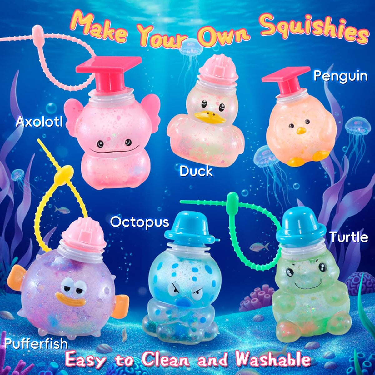 JMMICO Make Your Own Squishies, 6 Packs Sea Animals Squishy Making Kit, Mix Fill and Squeeze Reusable Stress Ball Set, Craft Kit for Kids 4-8-12, Birthday Gift Idea for 5 6 7 8 Year Old Boys Girls