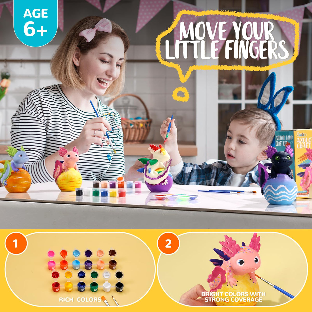 JMMICO Paint Your Own Axolotl Lamp, Axolotl Crafts Kit, Arts and Crafts for Kids Ages 4-8 8-12, Craft for Girls Boys Ages 4-6 6-8, Gifts for Kids 6 7 8 9 10 11 12 Years Old Boys Girls (Pink)