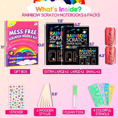 JMMICO Rainbow Scratch Paper,100 PCS Scratch Notes with Reusable Cleaner Tool, Crafts for Kids Ages 4-8, Classroom Prizes, Birthday Party Favors for Kids 3-5