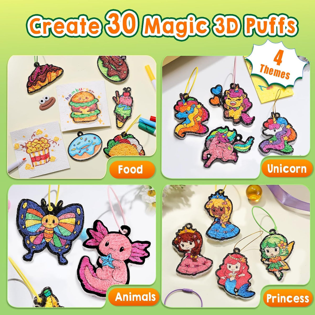 JMMICO 81 PCS 3D Art Paint & Puff Set, Mess-Free Crafts for Kids Ages 4-8-12, Glow-in-the-drak Aqua Water Puffs, Gifts for Girls Boys, Creative & No Mess Painting Crafts for Kids 4 5 6 7 8 9 Year Old