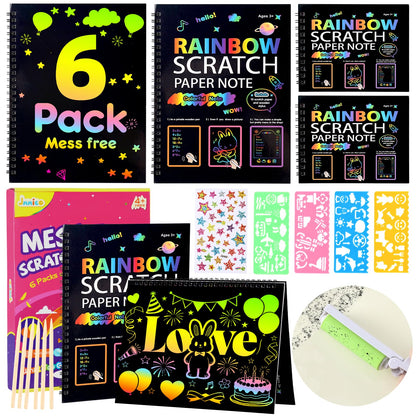 JMMICO Rainbow Scratch Paper,100 PCS Scratch Notes with Reusable Cleaner Tool, Crafts for Kids Ages 4-8, Classroom Prizes, Birthday Party Favors for Kids 3-5
